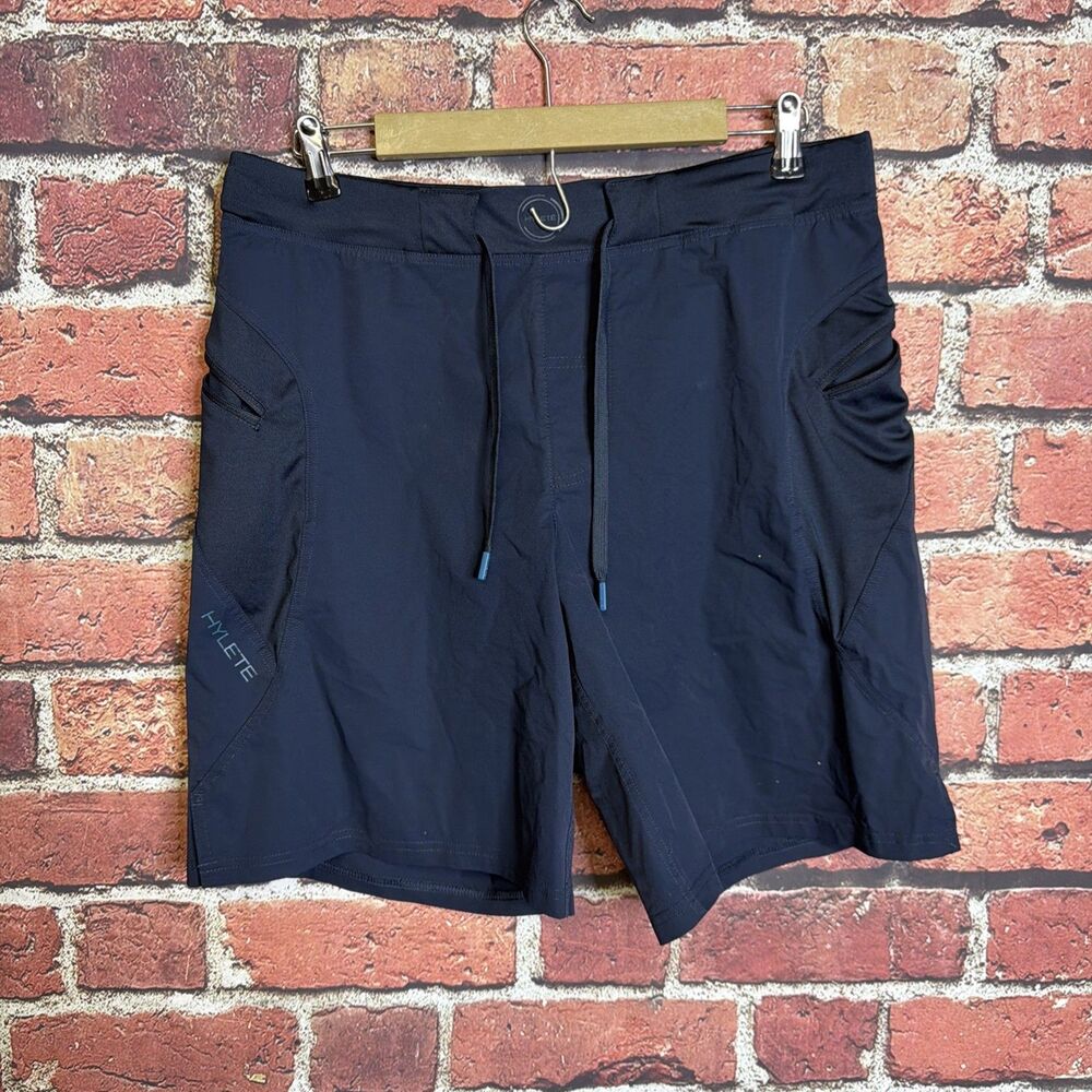 Hylete Men’s Large Above Knee Training Shorts Blue 34” Waist 9” Inseam Stretch